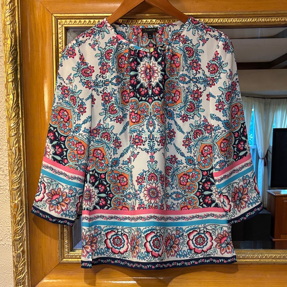 Talbots Colorful Floral 3/4 Length Sleeve Top - Size XS